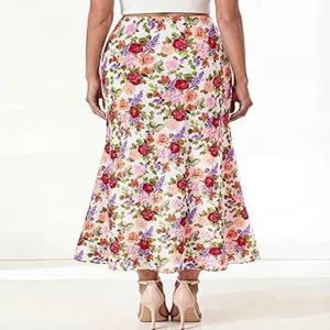Bloemenprint Hoge Taille Midirok Dames Boheemse Zomer Elegante Trompetrok Lange Stijl