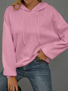 Rosa Damen Kapuzenpullover mit 3d gepraegtem Buchstaben Langarm Freizeit Pullover Oberteil