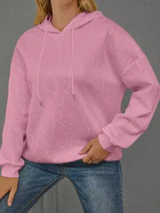 Rosa Kapuzenpullover für Damen mit geprägtem Logo Strickmuster und langen Ärmeln.