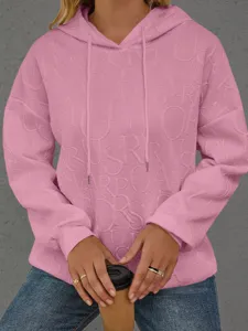 Rosa Damen Kapuzenpullover mit 3D Buchstaben Prägung, lässiger Langarm Hoodie mit Kordelzug.