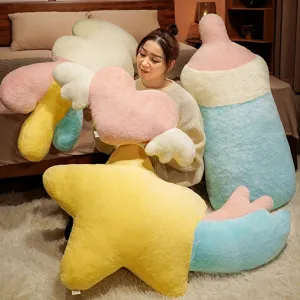 Cute cartoon plush pillow rainbow cloud sofa cushion love heart star baby bottle stuffed toy