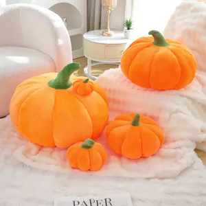 Lindo juego de cojines de felpa de calabaza naranja, cojín suave para decoración de sofá.