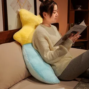 Cute star-shaped plush pillow soft cushion yellow and blue large doll for sofa living room decor