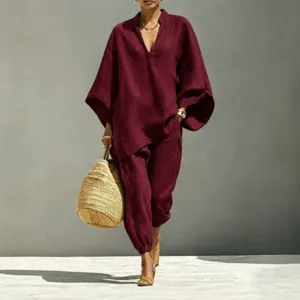 Casual women batwing V-neck loose two-piece set spring summer fashion clothing outfit