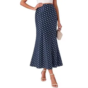 Vrouwen Hoge Taille Polka Dot Print Satijn Zeemeermin Midi Rok Elegante Zomer Mode
