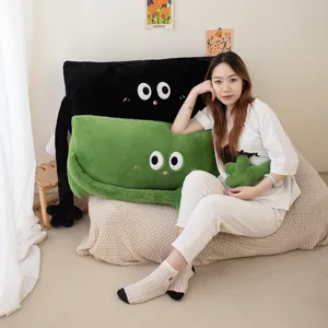 Coussin long de dessin animé créatif peluche dossier mignon noir vert oreiller corporel canapé lit.
