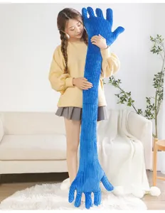 Creative Nordic style giant palm plush pillow, funny blue long bolster for cozy sofa and sleep.
