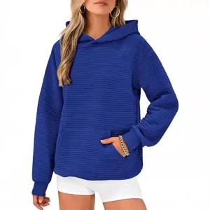 Femme manches longues sweat à capuche unie décontracté ample sweat-shirt côtelé automne
