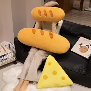 Bonito cojín de peluche baguette de simulación y cojín de queso para sofá juguete y muñeca.