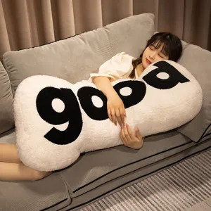 Cozy long plush bed pillow for women sleeping, soft white cushion with black letters nice gift