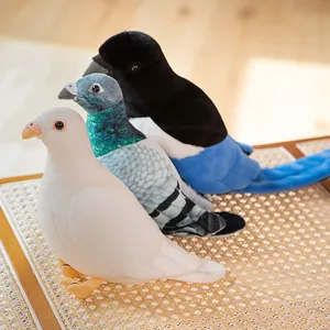 Simulation bird plush toys set featuring white dove, pigeon and magpie cute stuffed dolls.