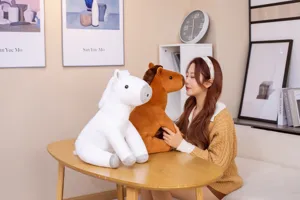 Cute cartoon couple sitting horse plush toy soft white brown pony doll pillow gift