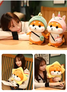 Cute transformation Shiba Inu plush toy, soft dinosaur unicorn doll, perfect gift for kids.