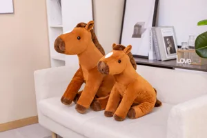 Cute cartoon sitting horse plush toy couple, soft stuffed pony animal pillow for girls gift
