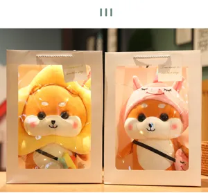 Shiba Inu plush toy in gift bag with sunflower and unicorn costume details for cute gift ideas.