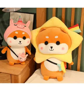 Cute Shiba Inu plush toy with unicorn and star costume soft stuffed animal doll gift.