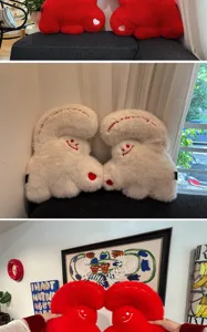 Cute giant heart plush pillow with cute embroidery smile face, cozy sofa and bed cushion.