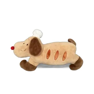 Cute chef baguette dog plush pillow soft healing long plush toy for kids sleeping