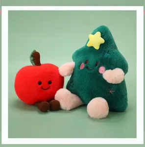 Cute Christmas tree and apple plush toys set, soft stuffed doll holiday gift for kids.