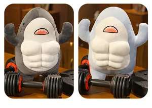 Creative muscle shark plush toy cute stuffed animal pillow funny gift for kids and adults