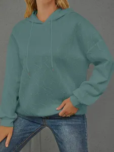 Damen stilvoll 3D geprägte Buchstaben Strick Langarm Kapuzenpullover lässiges loses Oberteil
