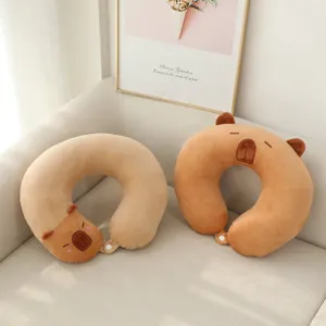 Capybara U Shaped Neck Pillow Cute Cartoon Travel Neck Pillow Office Nap Cervical Pillow Soft Plush Animal Support