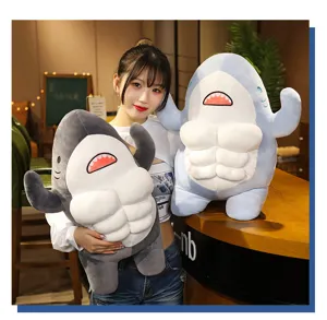 Cute muscle shark plush toy creative soft doll funny animal pillow for kids and girlfriend