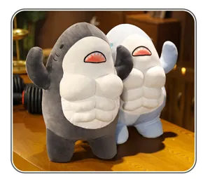 Cute muscle shark plush toy, soft stuffed animal doll, funny boyfriend gift and sleeping pillow.