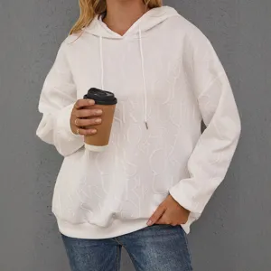 Damen Casual Lockeres Kapuzensweatshirt Langarm 3D Buchstaben Geprägt Einfarbig Modisches Pullover Top