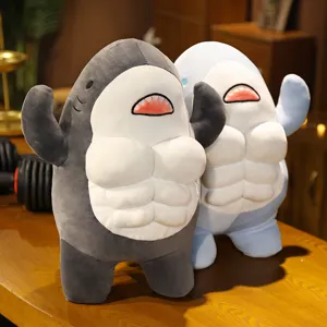 Cute muscle shark plush toy, funny stuffed animal pillow, soft boyfriend gift for girls.