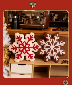 Christmas snowflake plush pillow detail, cute stuffed toy doll for festive home decor.