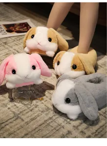 Pantoufles en coton lapin en peluche pour l hiver interieur, chaussures de chambre douces.