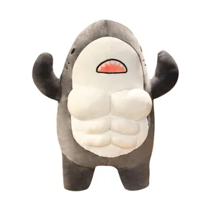 Cute muscle shark plush toy creative stuffed animal soft sleeping pillow for kids and girls