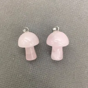 Natural rose quartz mushroom pendants for DIY jewelry making and necklace crafts