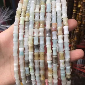 Detailed view of 8x12mm natural stone bamboo joint beads for DIY jewelry making