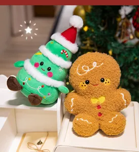 Weihnachtsbaum und Lebkuchenmann Plueschspielzeug Set, suesse gefuellte Puppen fuer Kinder.