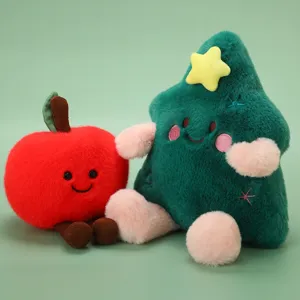 Cute Christmas tree and apple plush toys set, soft stuffed doll gifts for girls.