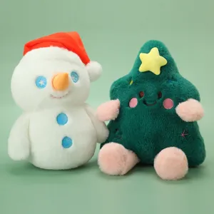 Christmas plush toy set including cute snowman and tree dolls, soft holiday gift for kids.