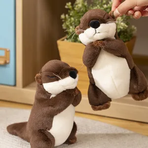 Cute brown otter plush toy with praying pose, soft stuffed animal doll for kids gift home decor