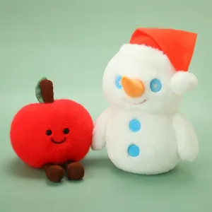 Cute Christmas plush toy set featuring a red apple doll and a festive snowman doll gift.