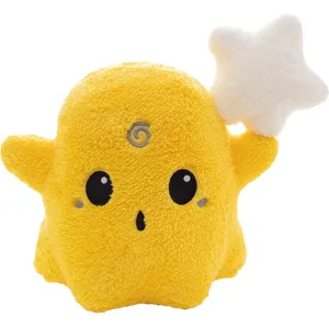 Cute yellow ghost star plush toy holding a white star, soft stuffed doll for holiday gifts.