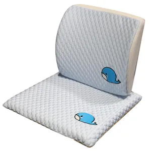 Cuscino ergonomico in memory foam con schienale, tessuto traspirante e simpatico design di balena.