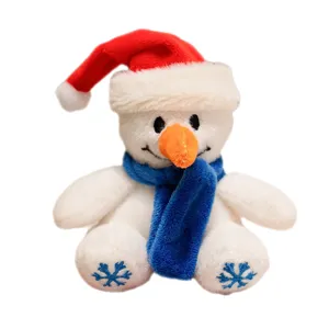 Joli bonhomme de neige en peluche de Noël poupée douce avec bonnet rouge et écharpe.