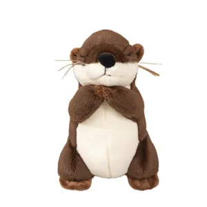 Cute brown praying otter plush toy, soft stuffed animal doll for kids gift and home decor