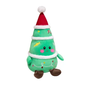Süßes Weihnachtsbaum Plüschtier mit Mütze, weiche Puppe für Weihnachtsgeschenke und Dekoration.