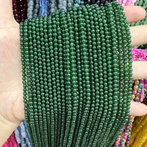 Brins de perles rondes en pierre naturelle vert foncé pour la création de bijoux DIY