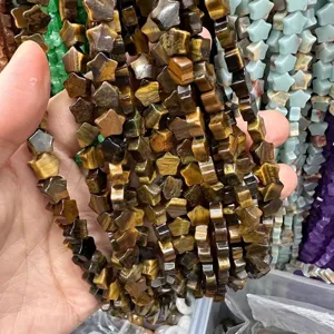 Detailed close-up showing 8mm star-shaped tiger eye stone beads for DIY jewelry making