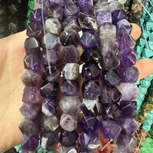 Cuentas de amatista natural púrpura octagonales facetadas para joyería DIY hecha a mano