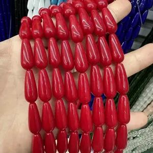 Cuentas de cristal en forma de gota rojas 10x20mm para fabricación de joyas DIY