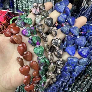 Assorted natural stone heart-shaped loose beads presented for DIY jewelry making